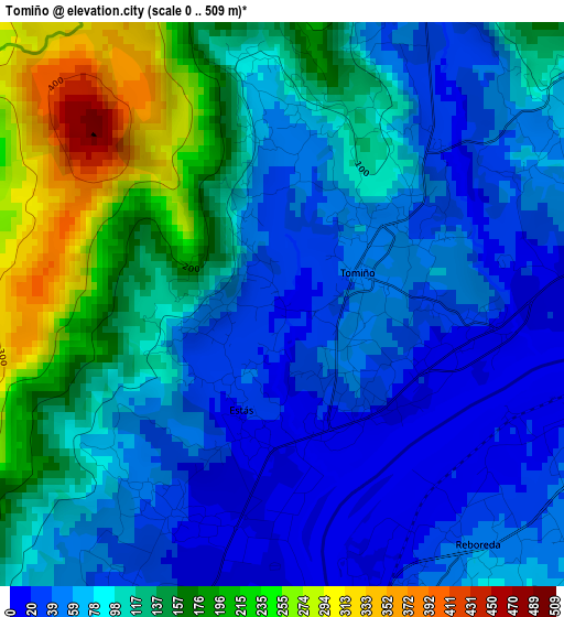 Tomiño elevation map