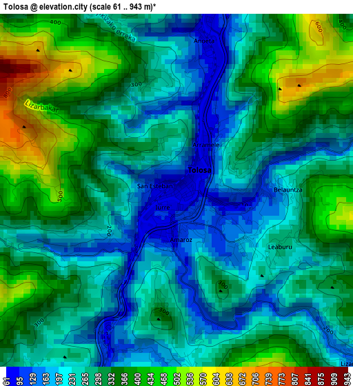 Tolosa elevation map