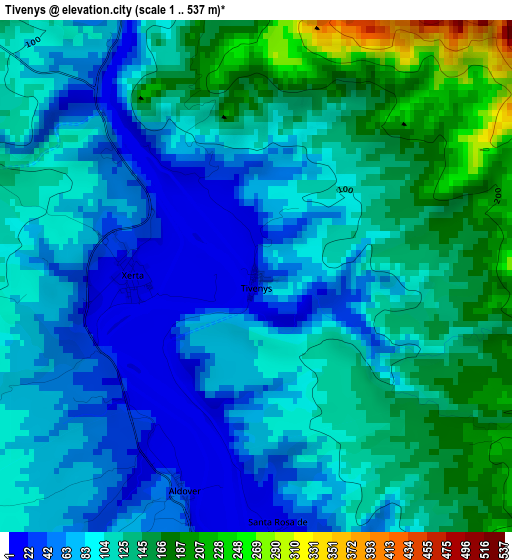 Tivenys elevation map