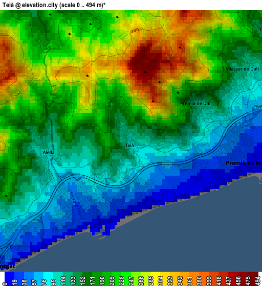 Teià elevation map