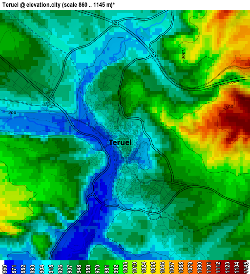 Teruel elevation map