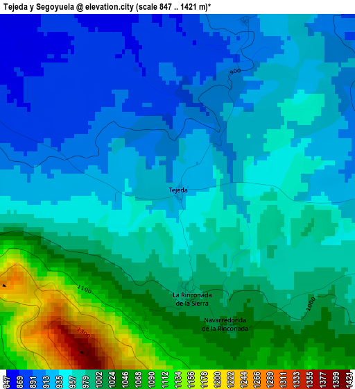 Tejeda y Segoyuela elevation map