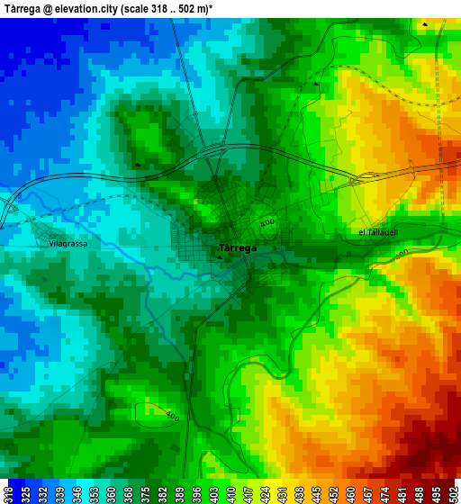 Tàrrega elevation map