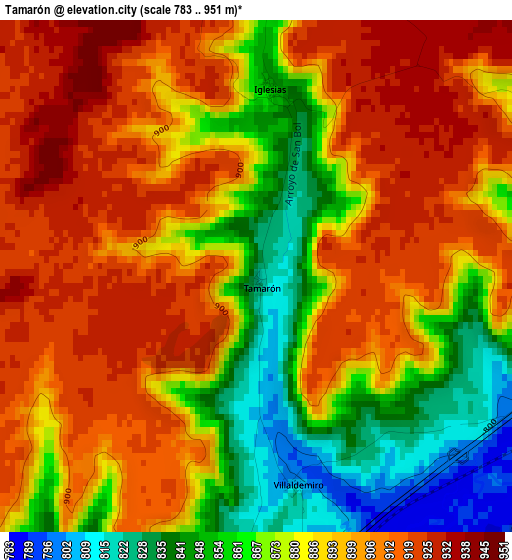 Tamarón elevation map