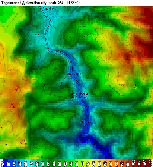 Tagamanent elevation map