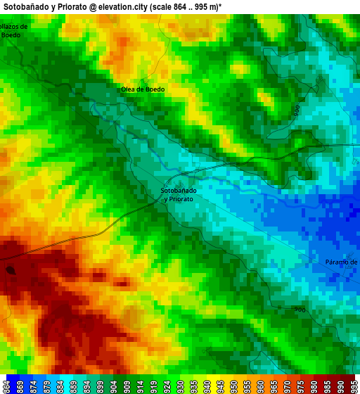 Sotobañado y Priorato elevation map