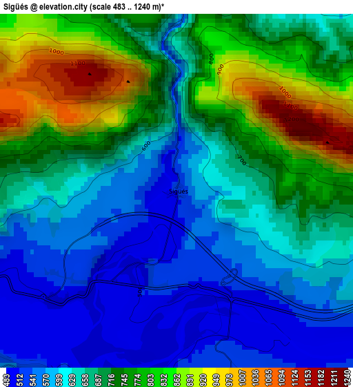 Sigüés elevation map