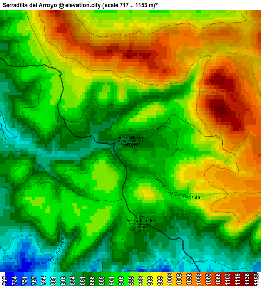 Serradilla del Arroyo elevation map