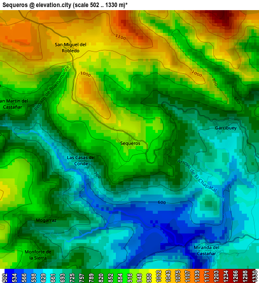 Sequeros elevation map