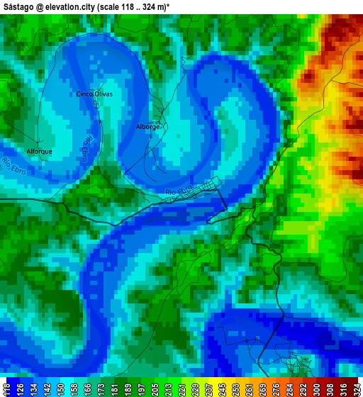 Sástago elevation map