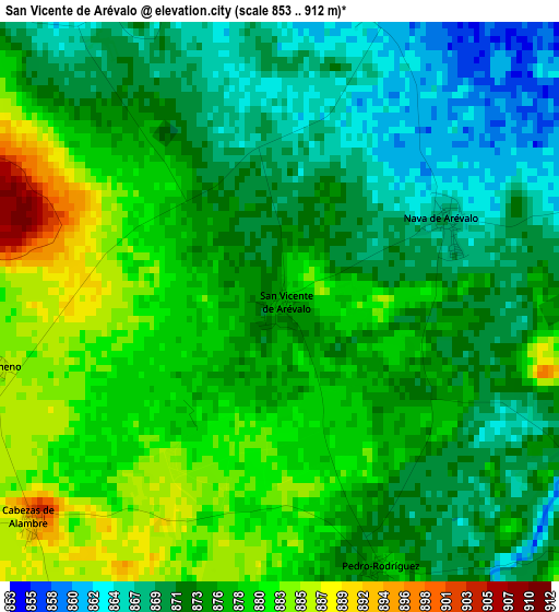 San Vicente de Arévalo elevation map