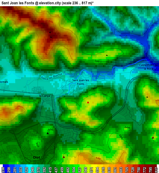 Sant Joan les Fonts elevation map