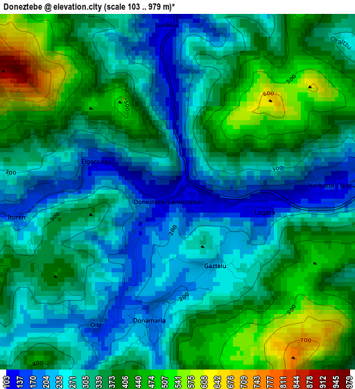 Doneztebe elevation map