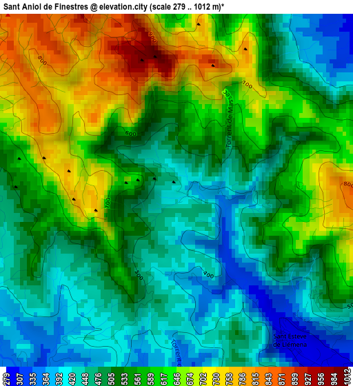 Sant Aniol de Finestres elevation map