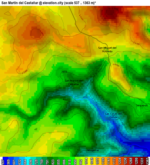 San Martín del Castañar elevation map