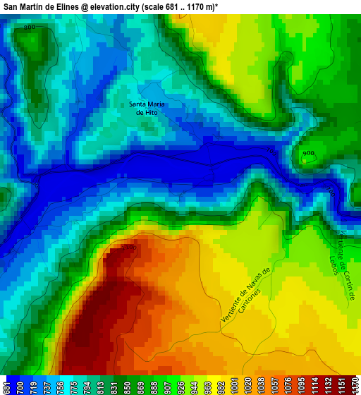 San Martín de Elines elevation map