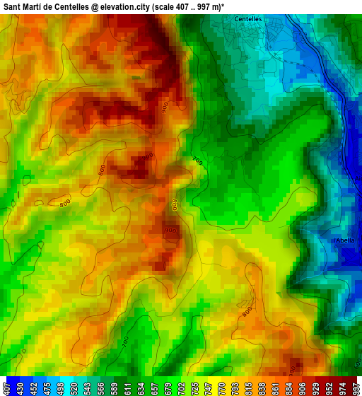 Sant Martí de Centelles elevation map