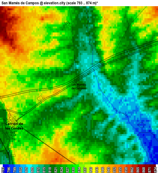 San Mamés de Campos elevation map