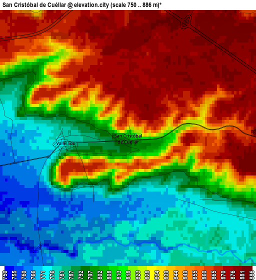 San Cristóbal de Cuéllar elevation map