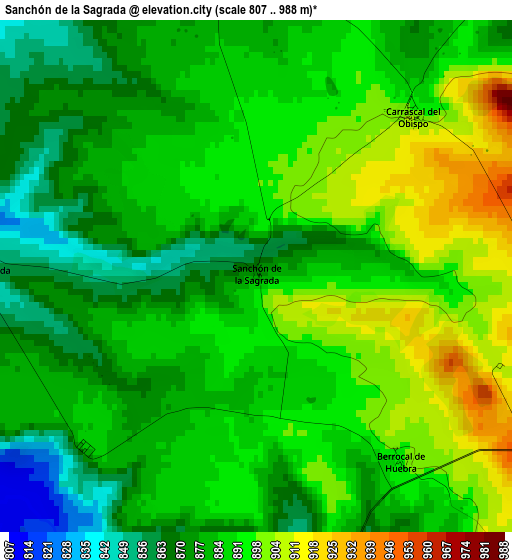 Sanchón de la Sagrada elevation map