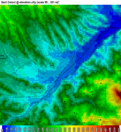 Sant Celoni elevation map