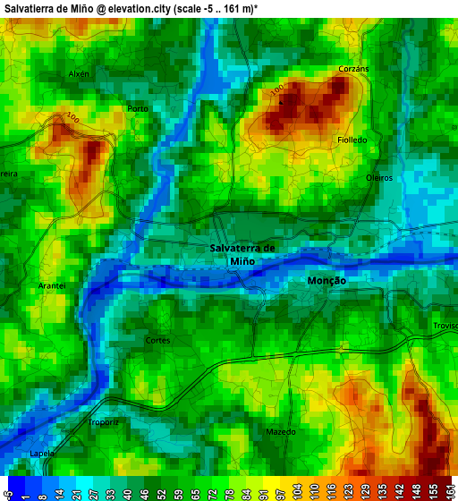 Salvatierra de Miño elevation map