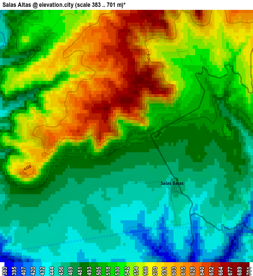 Salas Altas elevation map