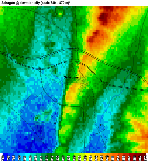 Sahagún elevation map