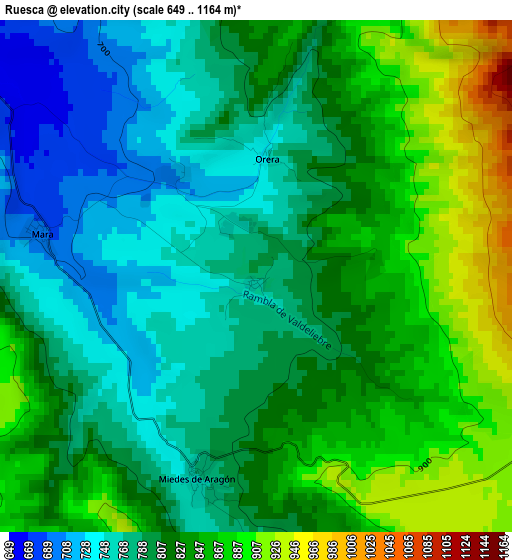 Ruesca elevation map