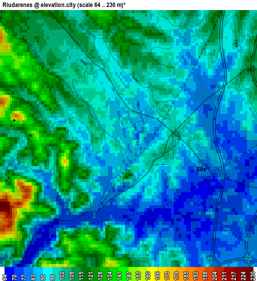 Riudarenes elevation map