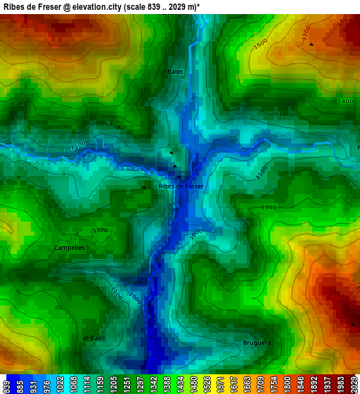 Ribes de Freser elevation map