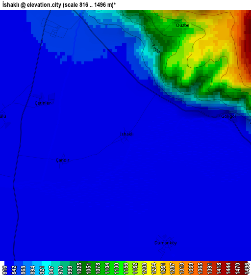 İshaklı elevation map