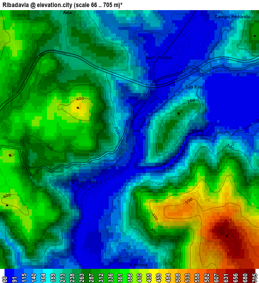 Ribadavia elevation map