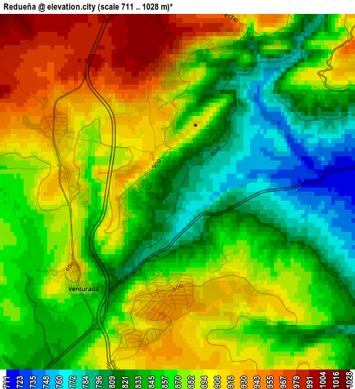 Redueña elevation map