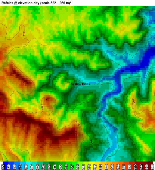 Ráfales elevation map