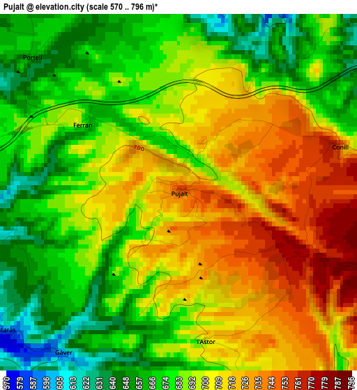 Pujalt elevation map