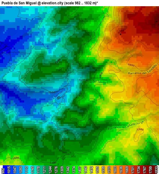 Puebla de San Miguel elevation map