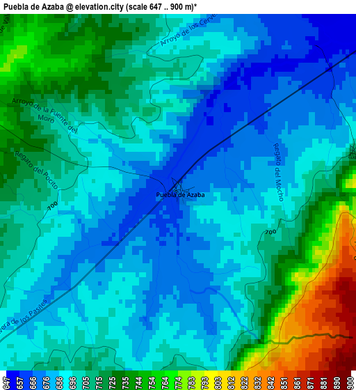 Puebla de Azaba elevation map