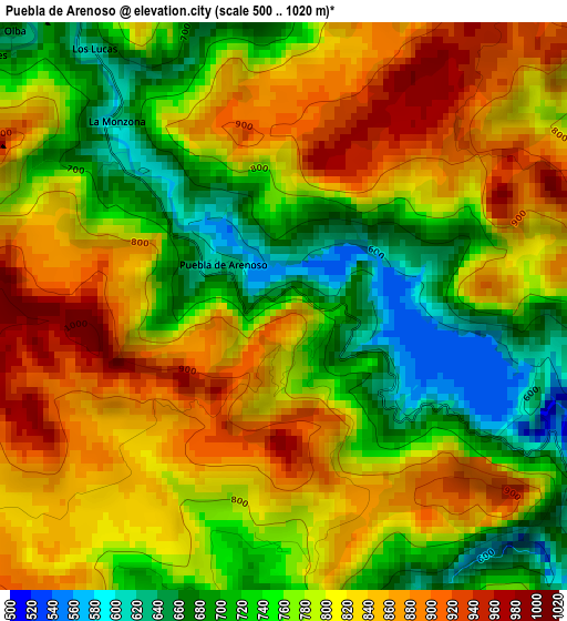 Puebla de Arenoso elevation map