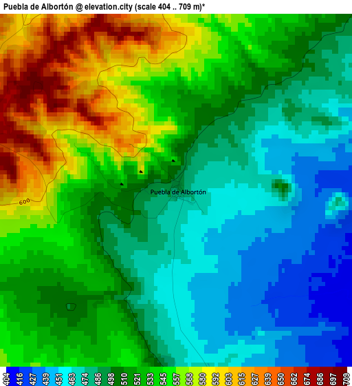 Puebla de Albortón elevation map