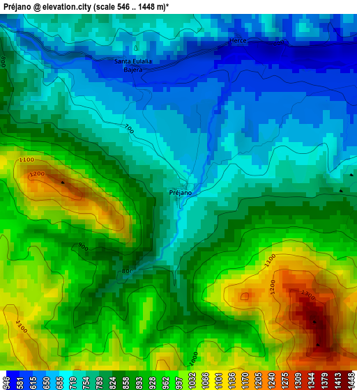 Préjano elevation map