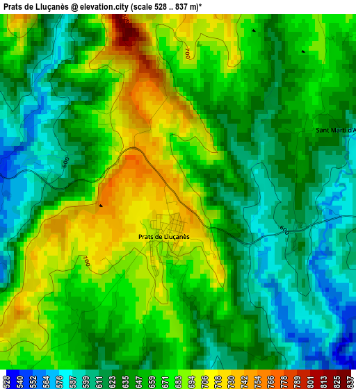 Prats de Lluçanès elevation map