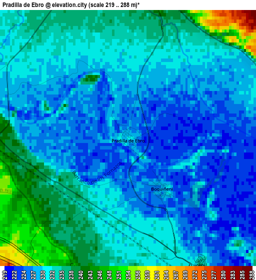 Pradilla de Ebro elevation map