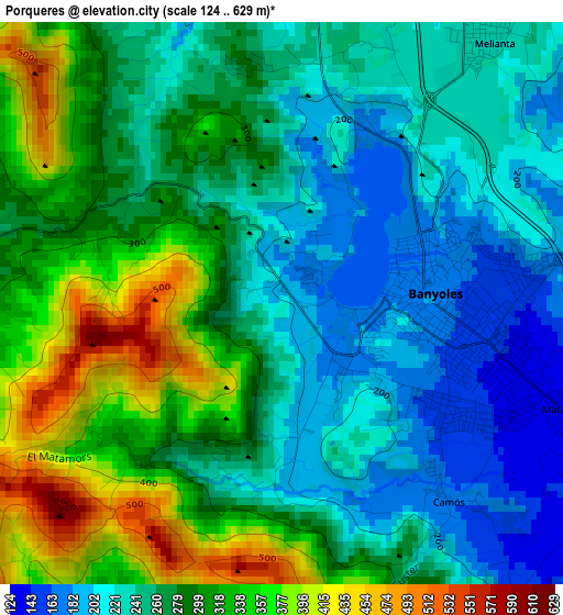 Porqueres elevation map