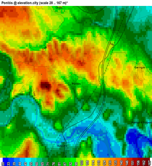 Pontós elevation map