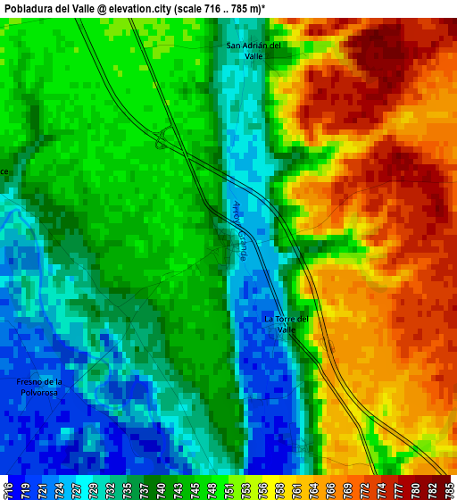 Pobladura del Valle elevation map