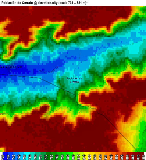 Población de Cerrato elevation map