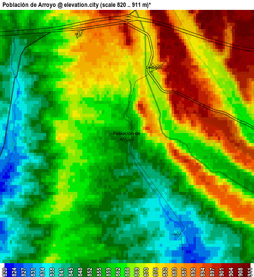 Población de Arroyo elevation map