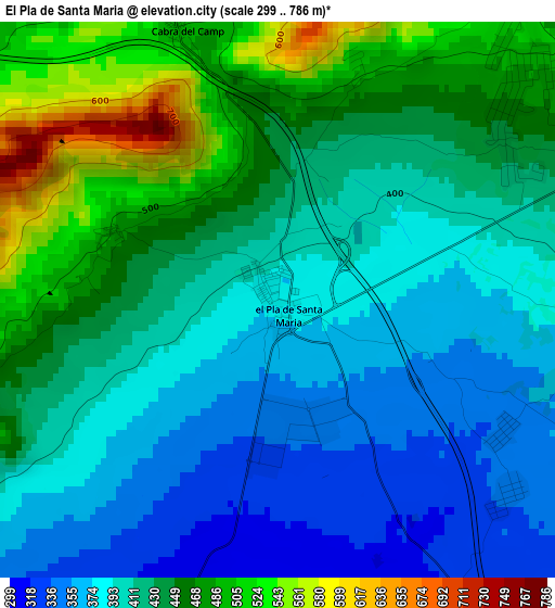 El Pla de Santa Maria elevation map