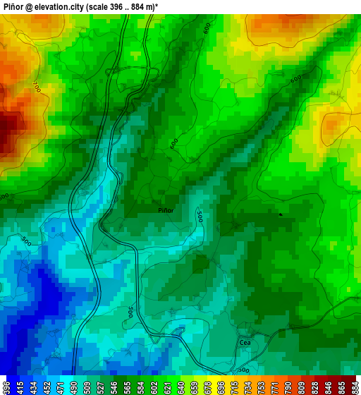 Piñor elevation map